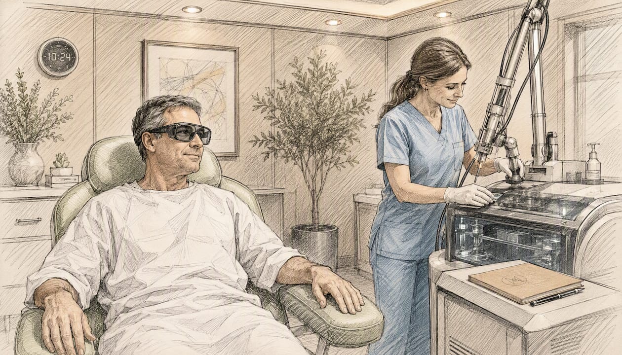 Laser treatment session in clinical room