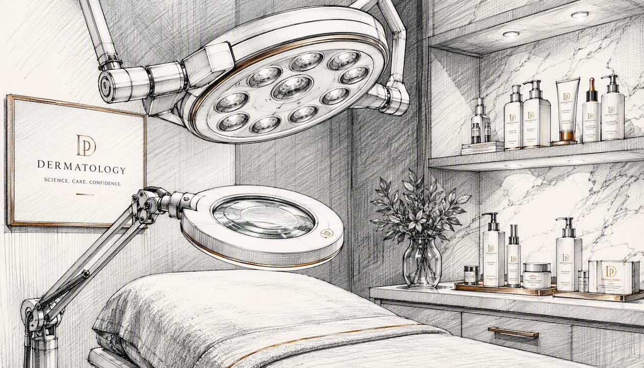 Dermatology exam room with specialist lighting