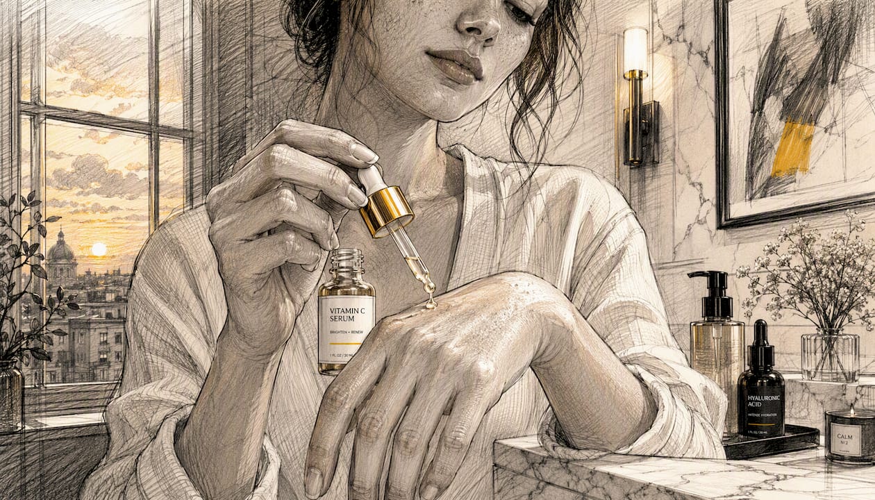 Applying vitamin C serum on hand