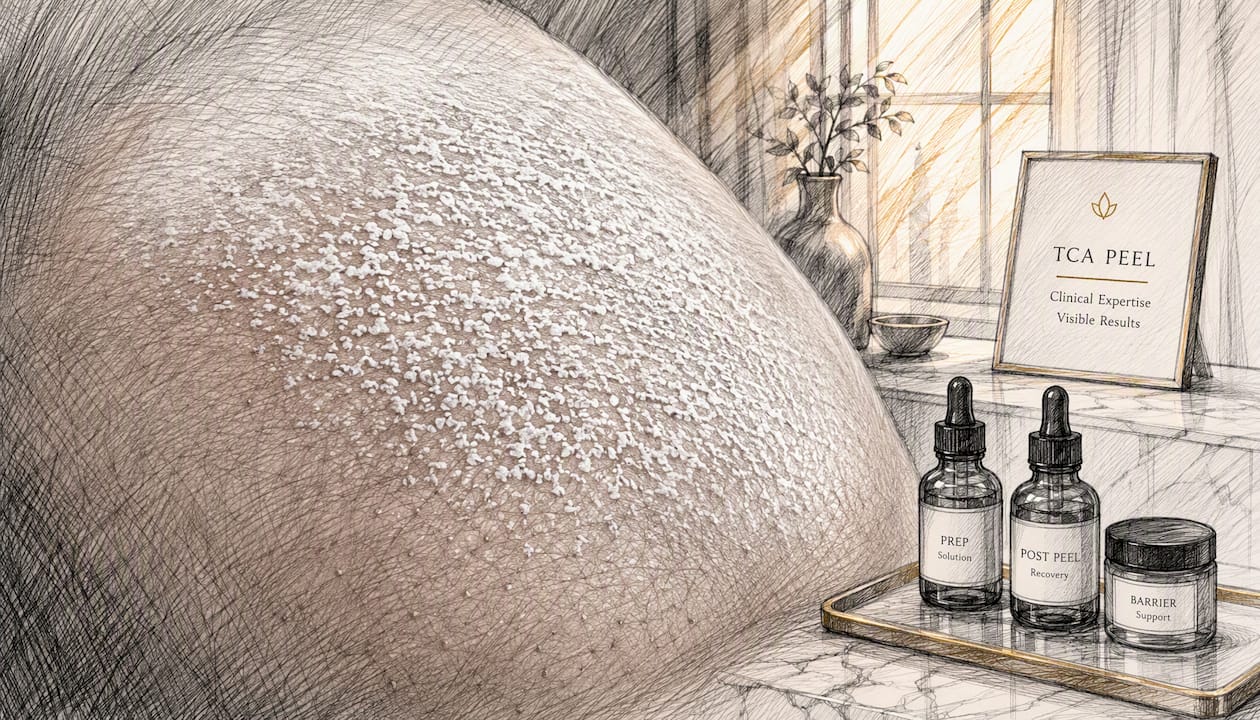 Close-up of skin frosting from TCA peel