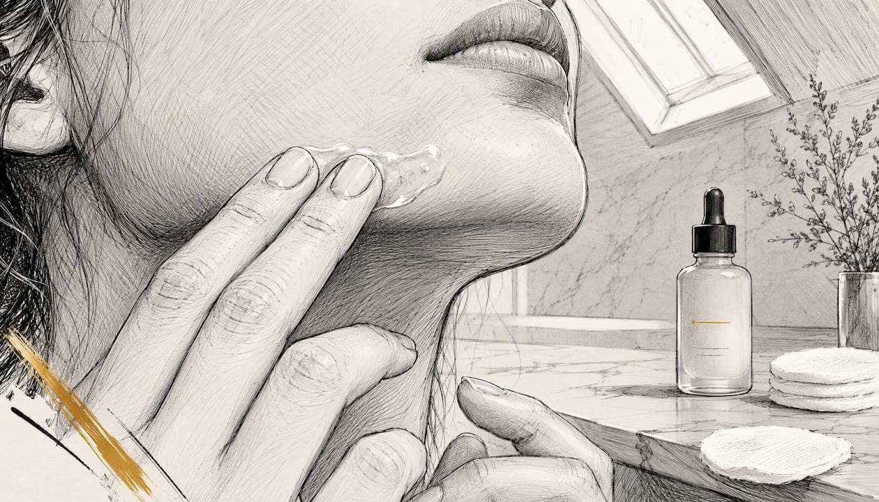 Close-up applying vitamin C serum on skin
