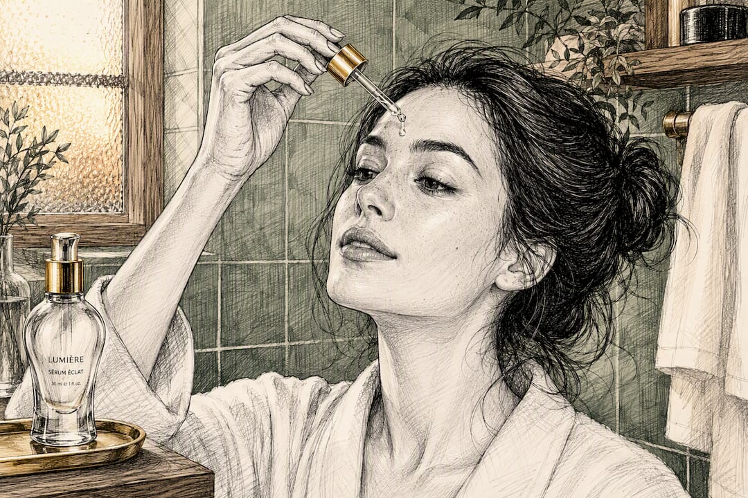 Hand applying clear serum on skin