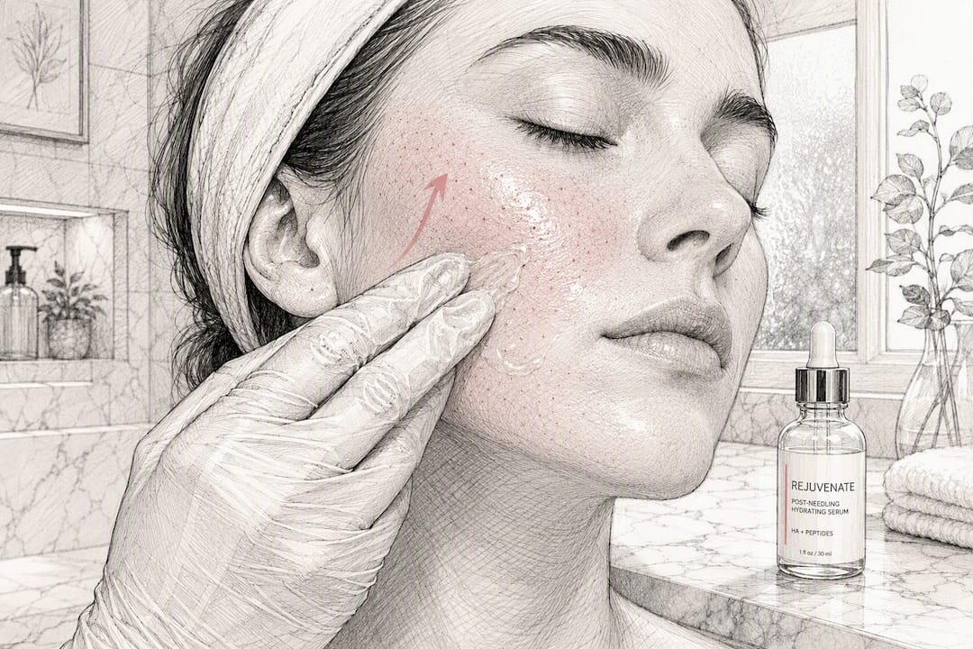 Applying serum after microneedling treatment