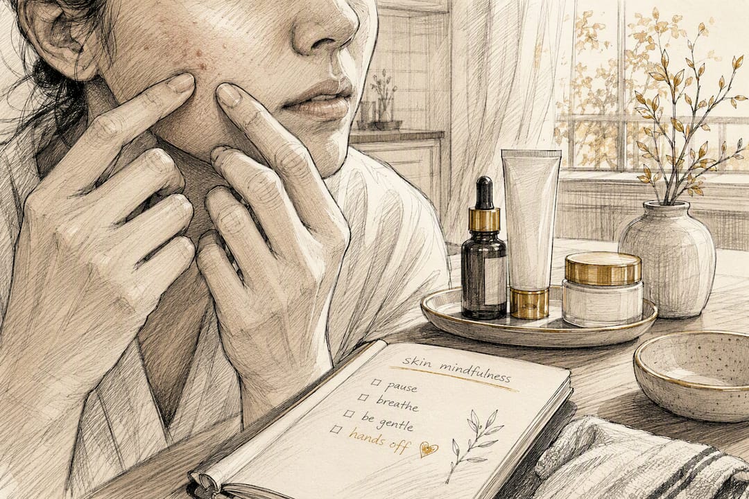 Hands touching irritated facial skin thoughtfully