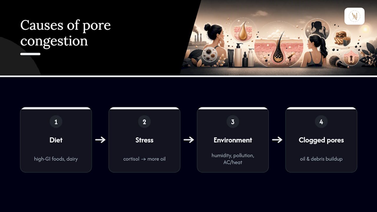 Diagram of factors affecting clogged pores