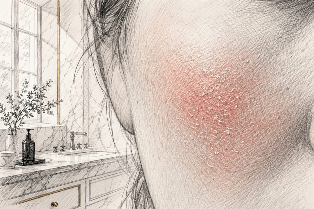Close-up of irritated facial skin showing redness