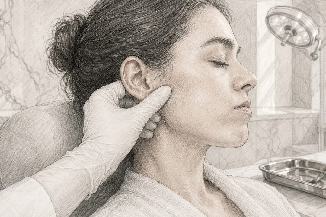 Clinician palpating the masseter muscle