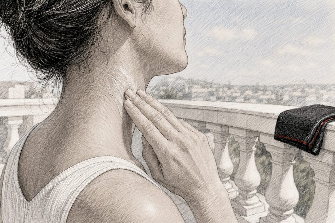 Person applying sunscreen across the neck