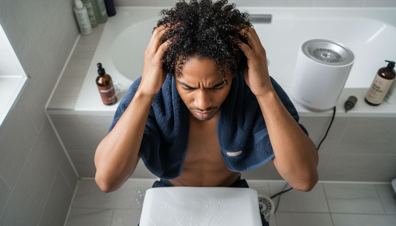 En mand plejer sine krøller med en hårkur