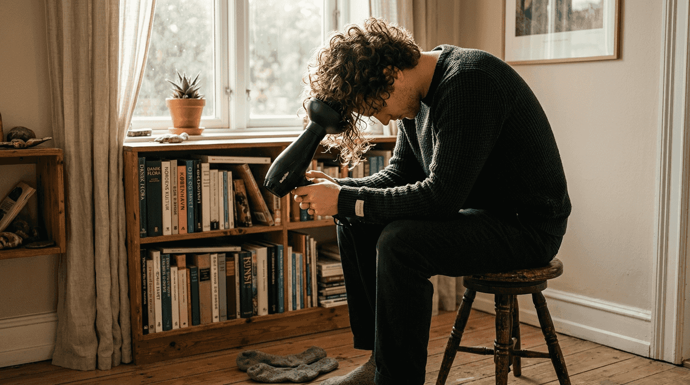 Mand styler sine krøller med pixie-diffuser