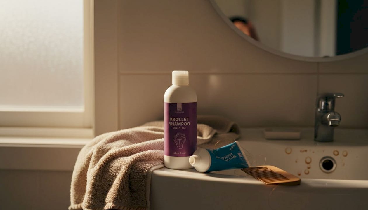 Krølleprodukter ved håndvasken på badeværelset