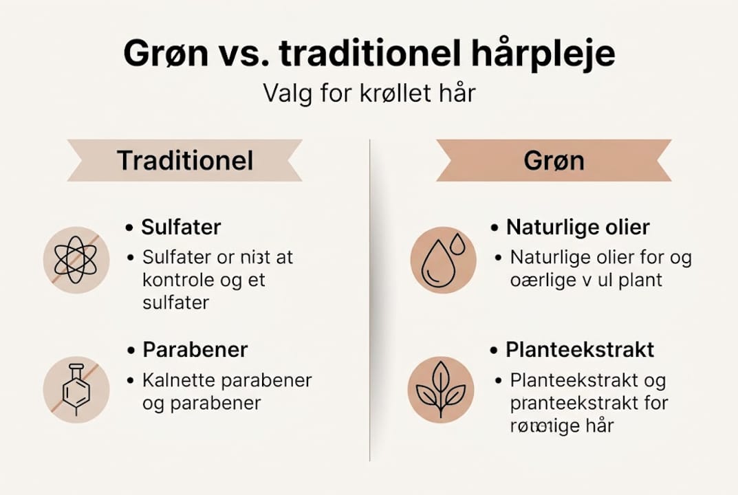 Sammenligning af grønne og klassiske hårplejerutiner til krøllet hår – se forskellene i vores infografik