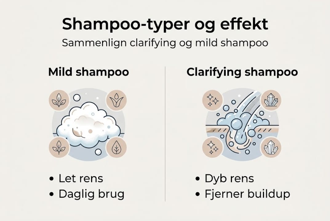 Infografik: Hvad er forskellen på clarifying og mild shampoo?