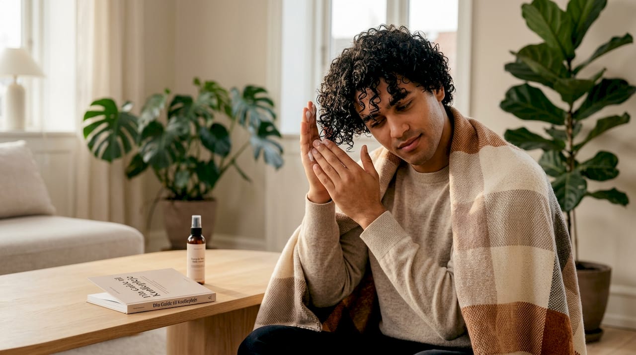 En ung fyr med krøllet hår går igennem sin daglige hårpleje.