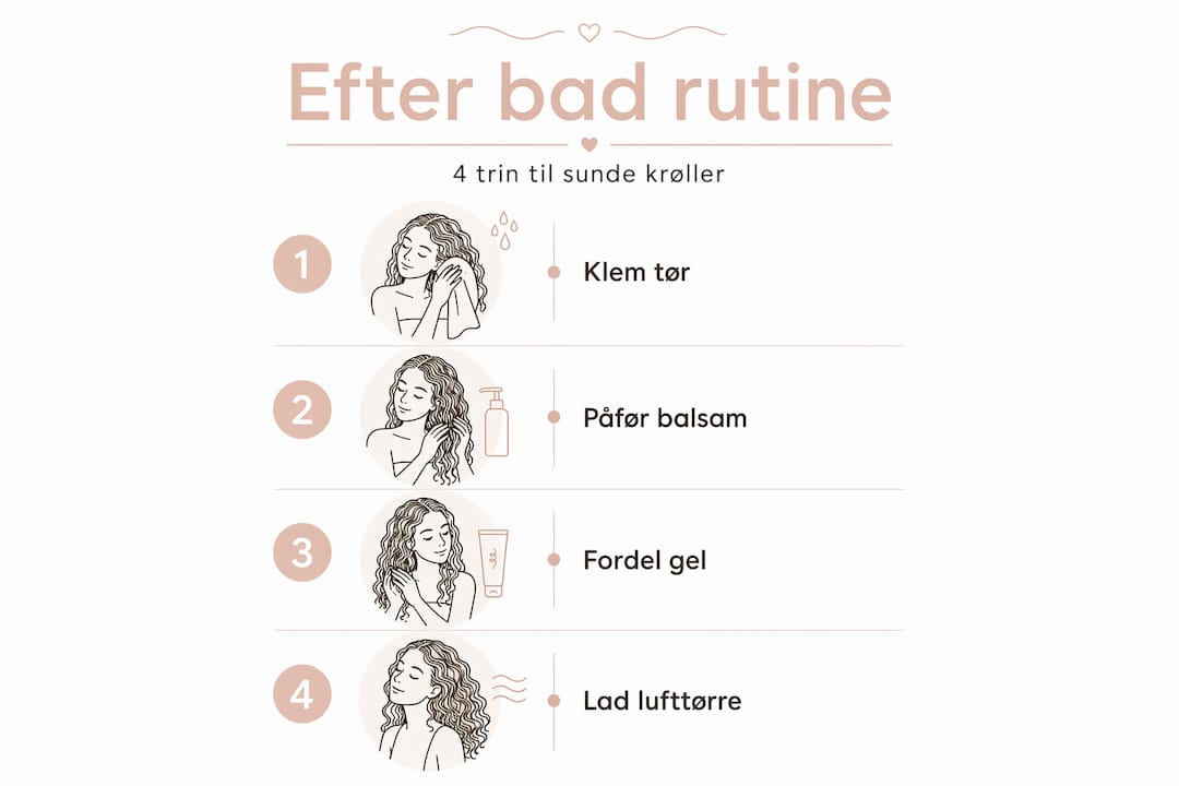 Her får du en overskuelig infografik med fire enkle trin til pleje af krøllet hår.