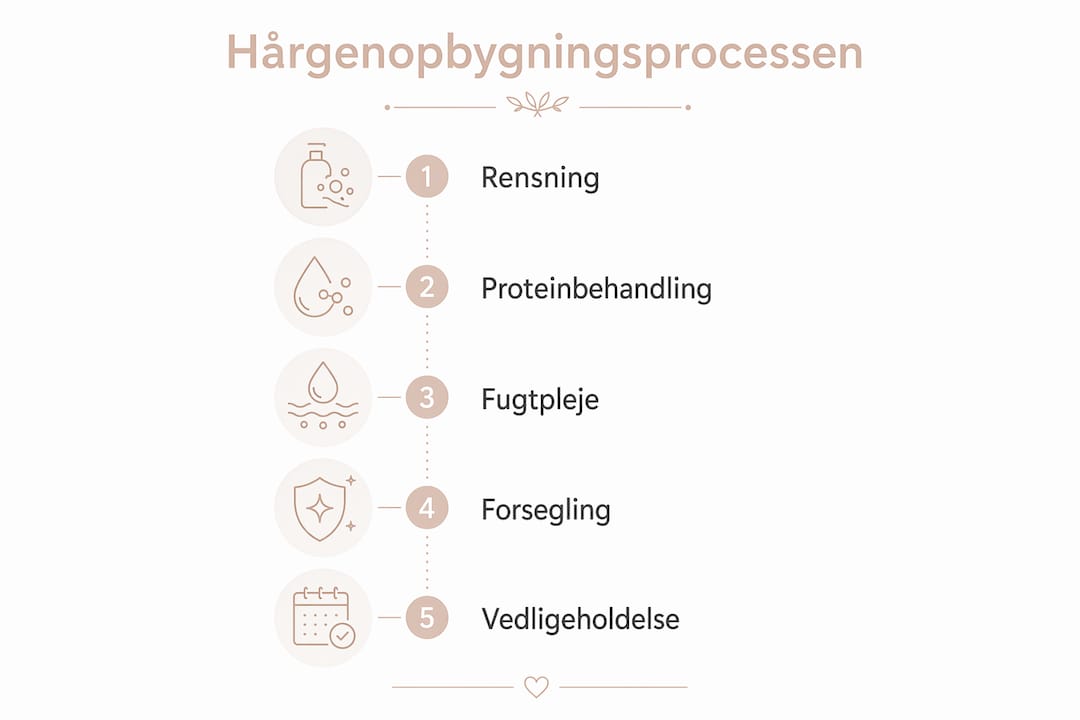 Grafisk oversigt over de forskellige trin i genopbygning af håret