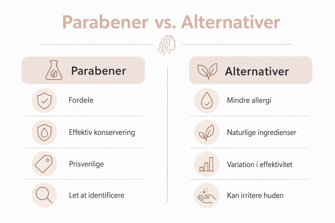 Se vores infographic, hvor vi stiller parabener og deres alternativer i hårplejeprodukter op mod hinanden – så du nemt kan få overblik over forskellene.
