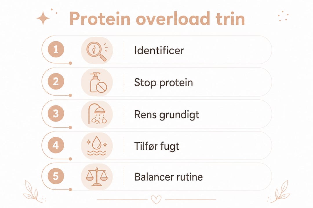 Grafisk oversigt med trin-for-trin guide til behandling af protein overload