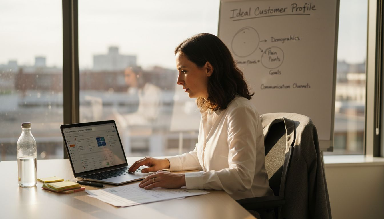 Marketer reviewing ideal customer profile documents