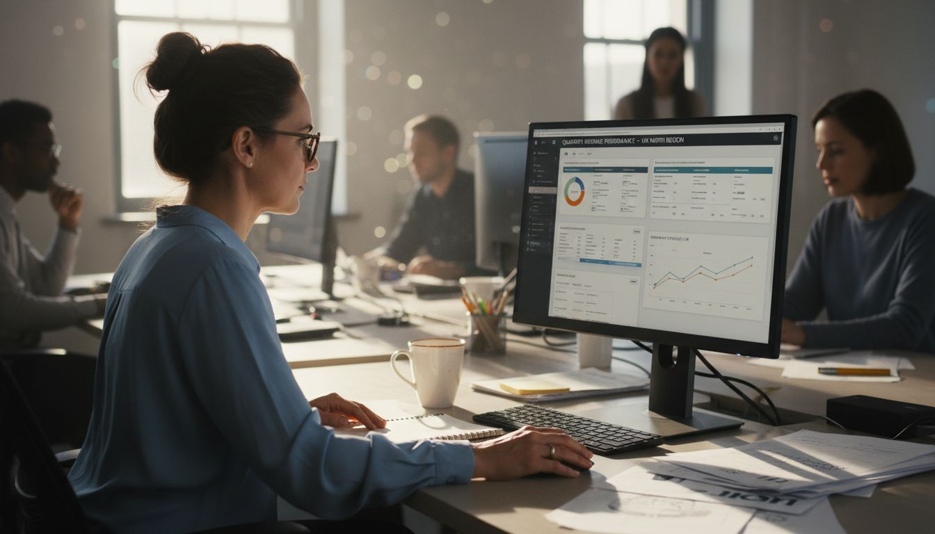 Manager reviewing SaaS CRM reporting dashboard