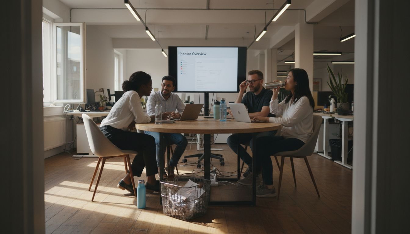 Agency team reviewing CRM dashboard together