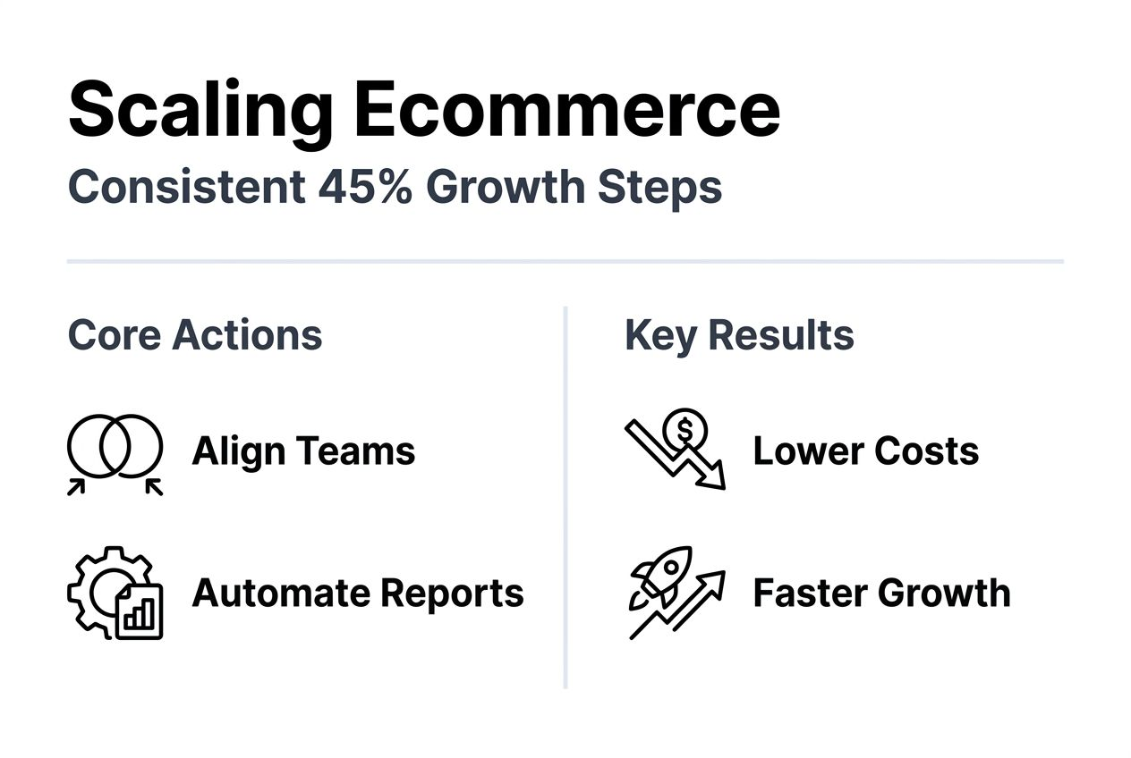 Infographic showing ecommerce scaling actions and results