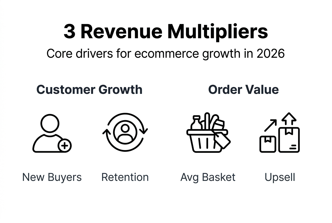 Infographic showing three ecommerce revenue multipliers