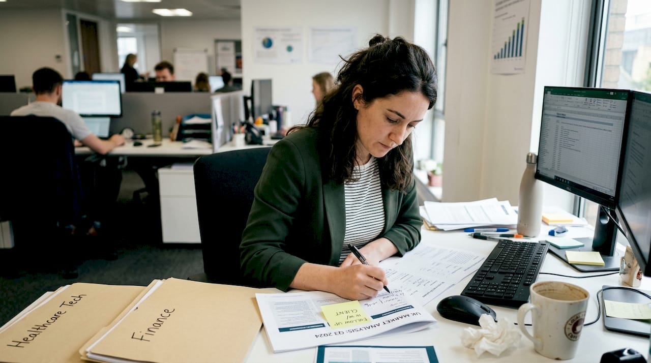 Manager working at industry niche agency desk
