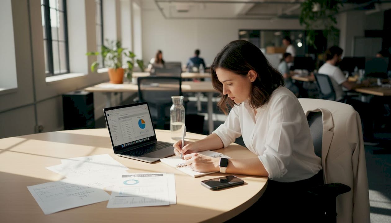 Founder reviewing tasks with laptop open