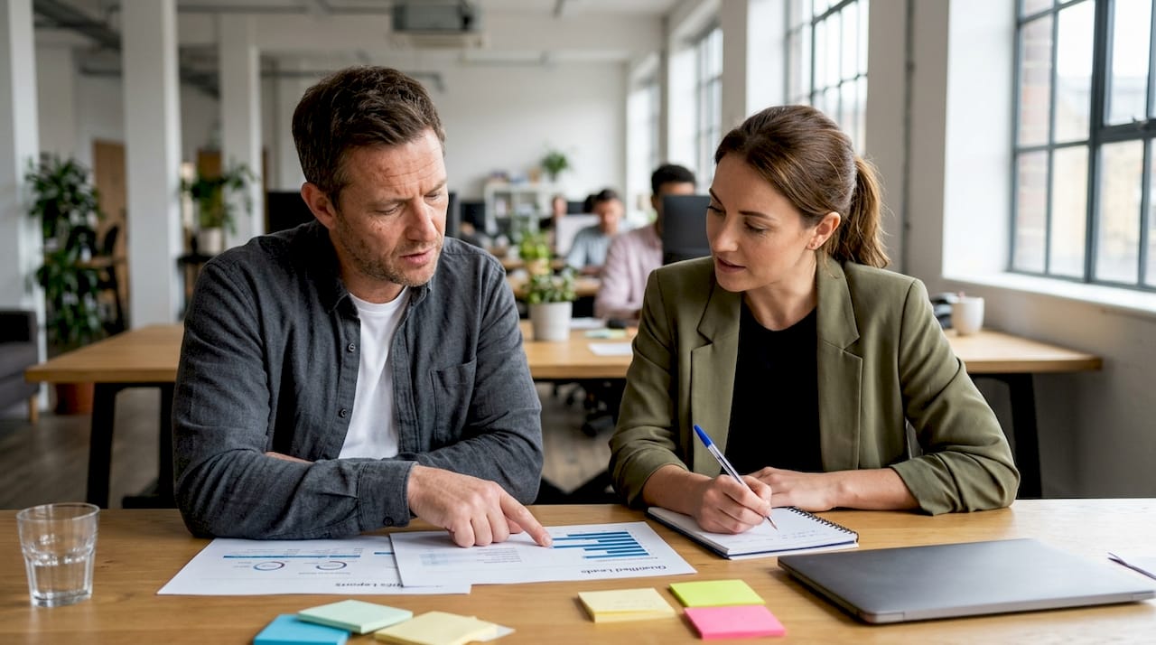 Sales and marketing leaders review analytics together