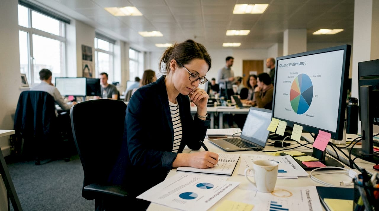 Manager planning GTM with messy desk