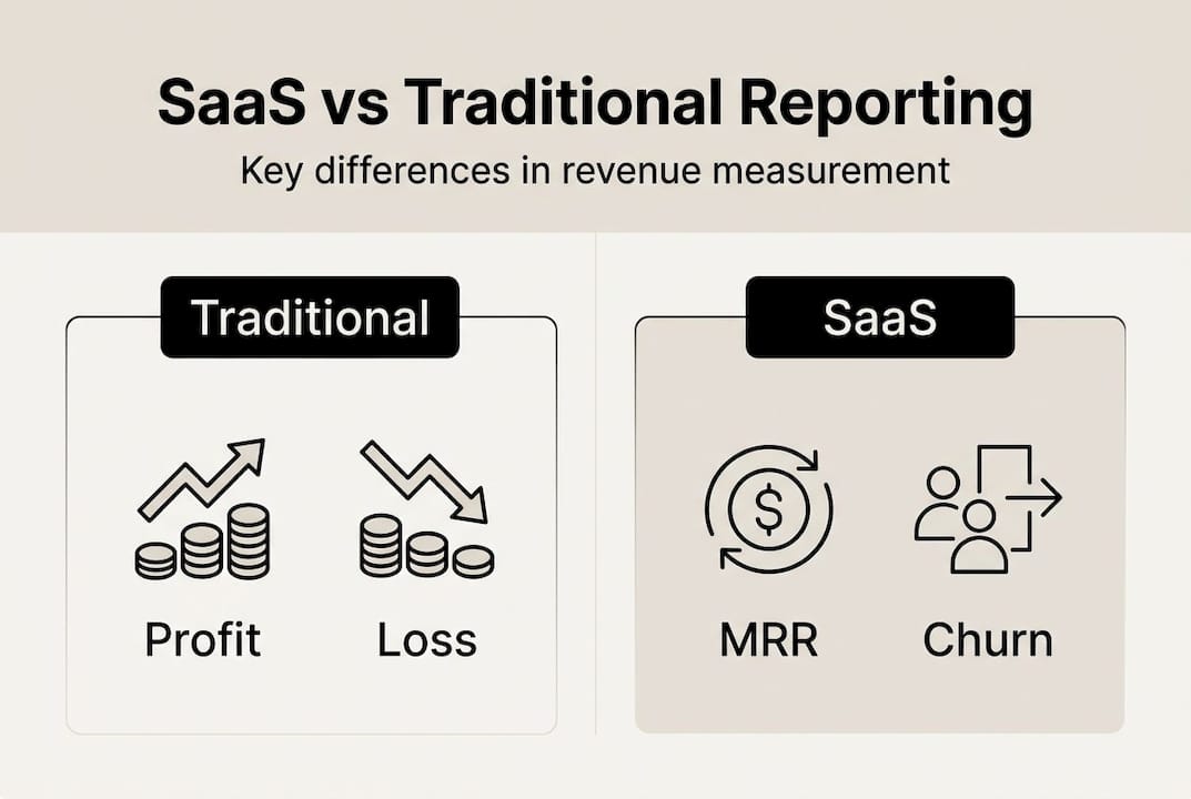 Infographic contrasts SaaS and traditional metrics