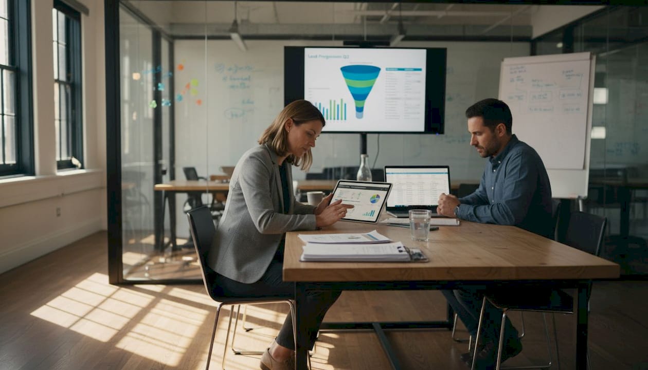 Managers viewing campaign and sales data together