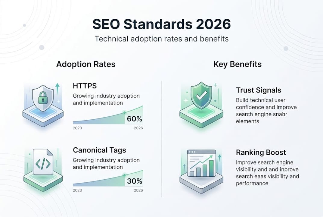 Infographic displaying SEO standards with adoption rates