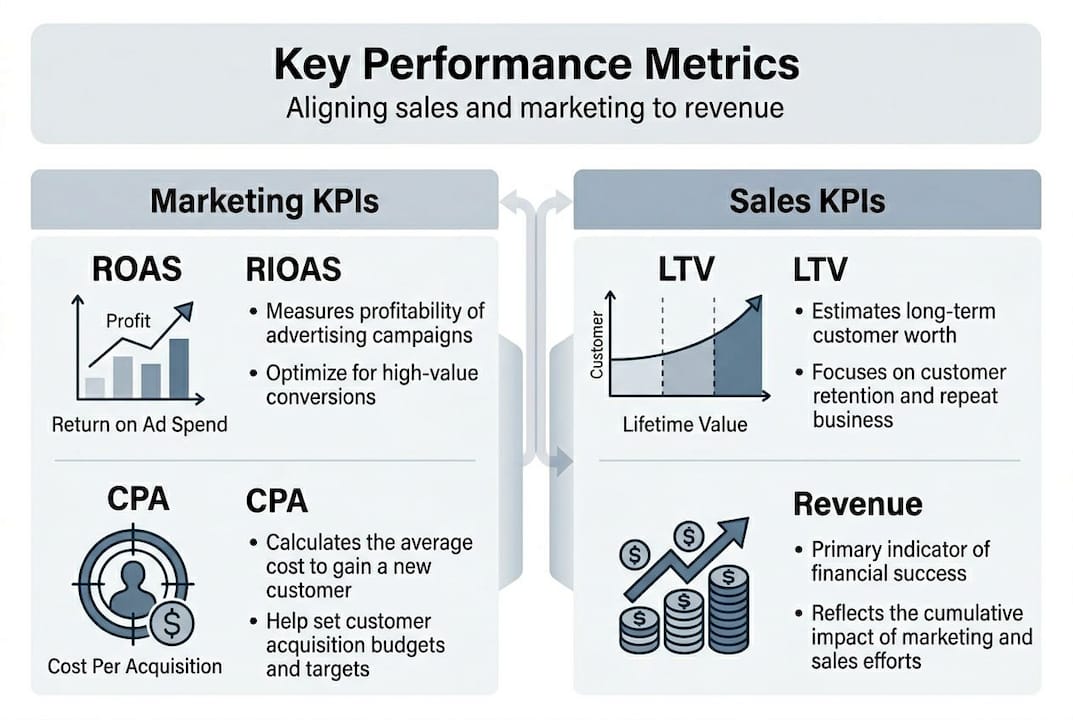 Infographic with sales and marketing performance metrics