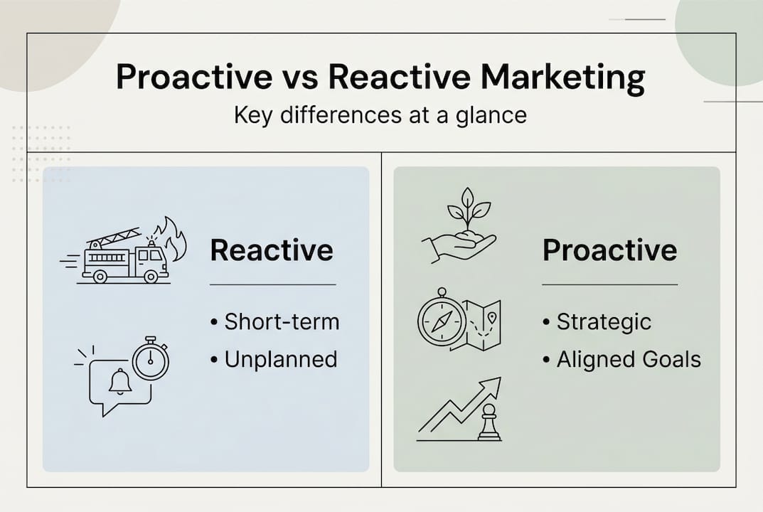 Infographic comparing proactive and reactive marketing