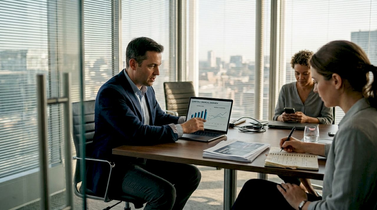 CFO presenting SaaS report in boardroom
