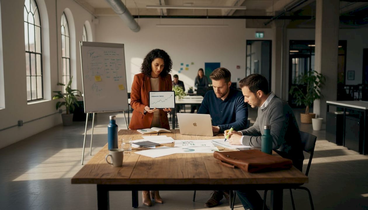 Marketing team reviews campaign performance charts