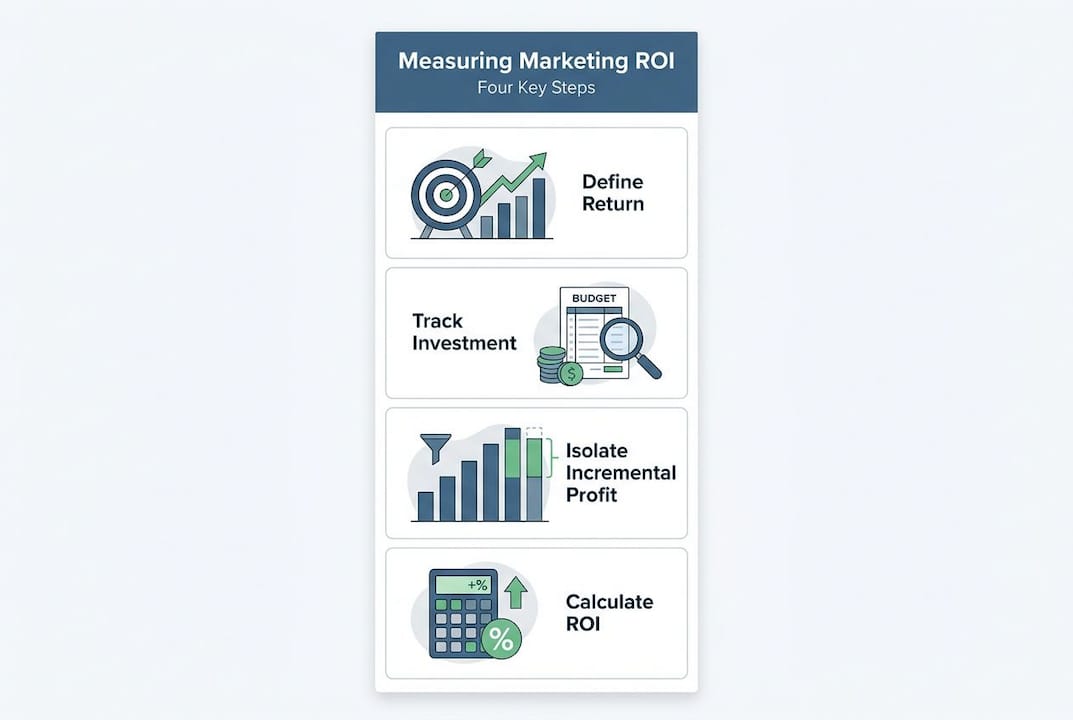 Infographic showing four steps in marketing ROI measurement