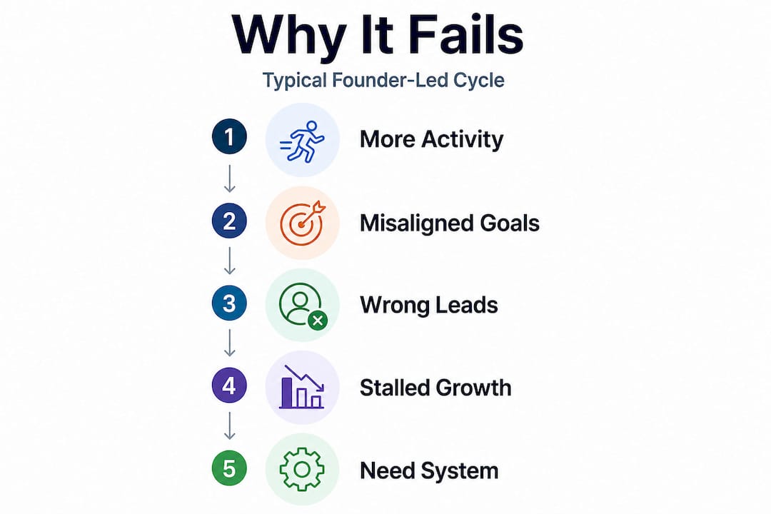 Infographic showing steps in founder-led marketing breakdown