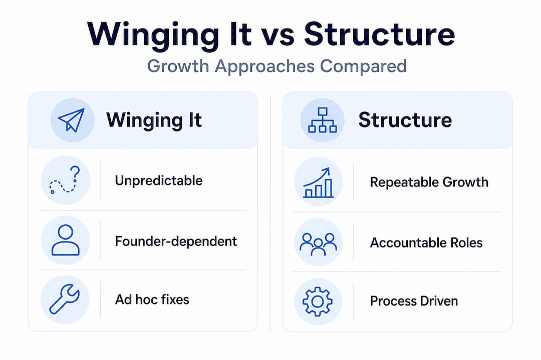 Infographic comparing winging it to structured growth
