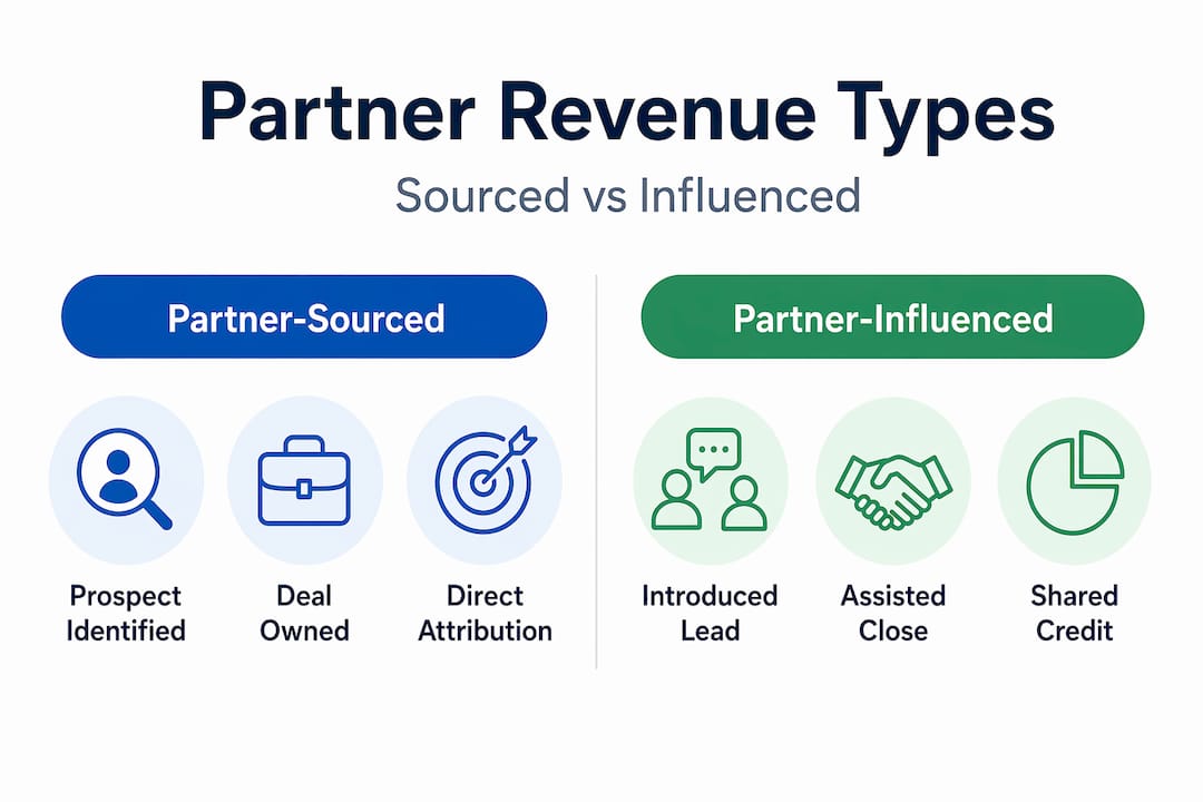 Infographic comparing partner-sourced and partner-influenced revenue