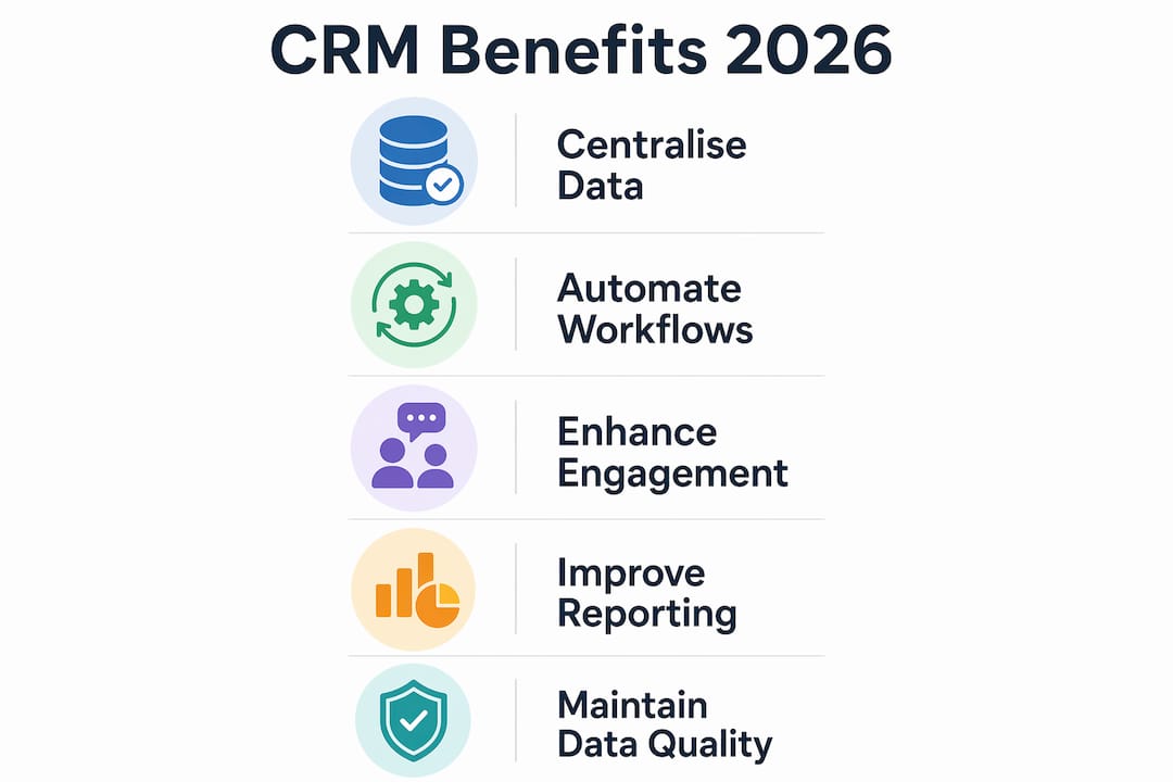 Infographic illustrating key CRM benefits for nonprofits