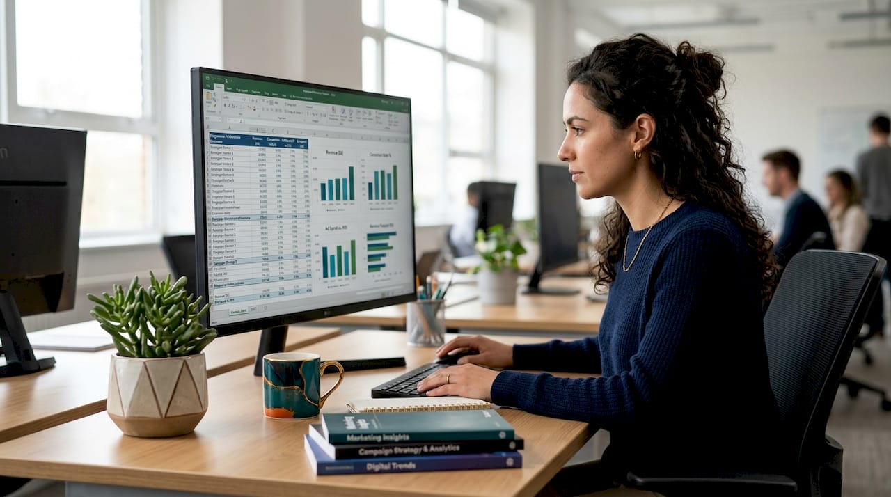 Analyst analyzing structured marketing data