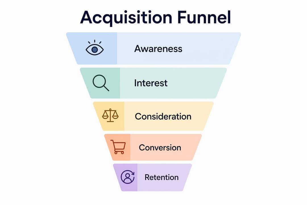 Infographic illustrating customer acquisition funnel stages