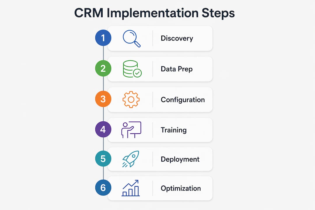 Infographic showing CRM implementation steps