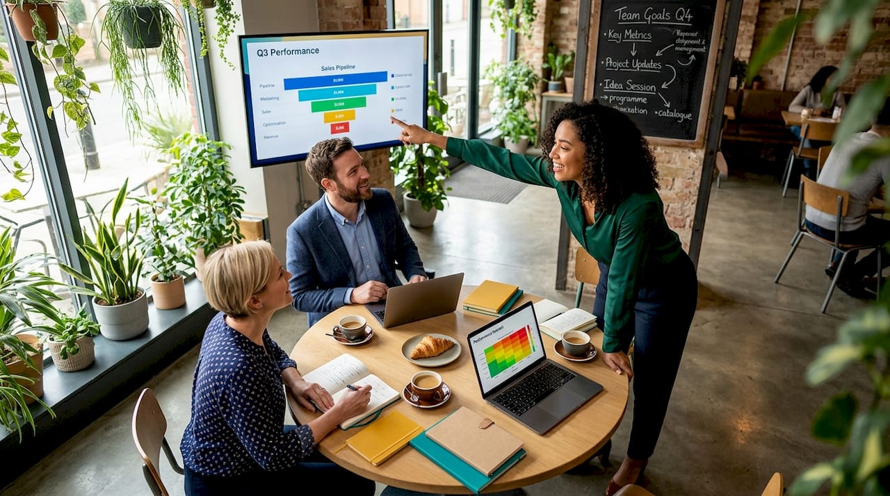 Sales team reviewing pipeline dashboard