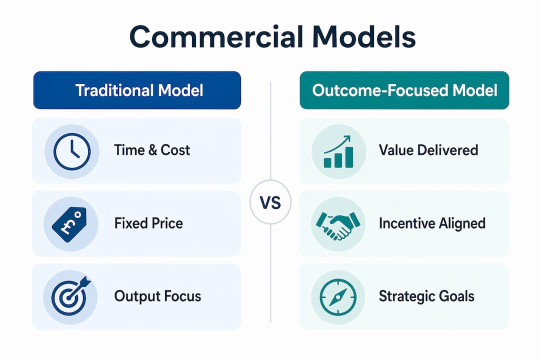 Infographic comparing traditional and outcome-focused commercial models