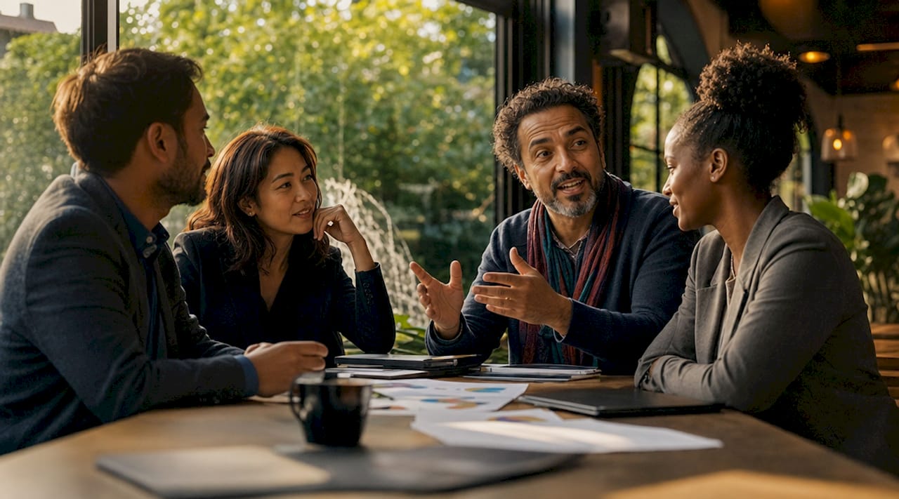 Leadership team discussing commercial results