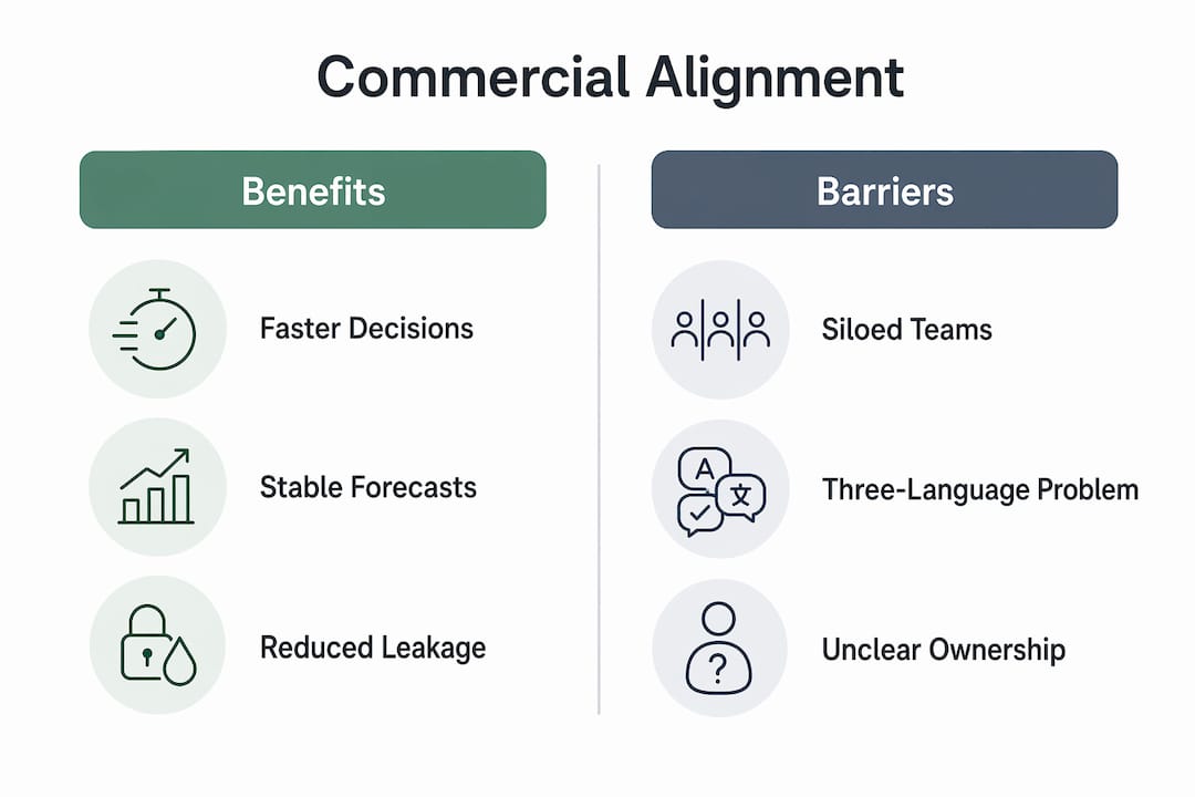 Infographic comparing commercial alignment benefits and barriers